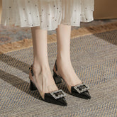 Tacones altos de verano vacíos con hebilla trasera de diamantes de imitación para mujer